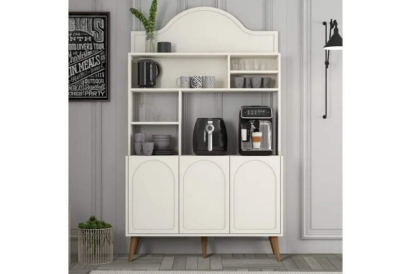 Kahvibaari Kaappi Hazim Kolme Kermanvärinen / Pähkinäpuu - Kermanvärinen / Pähkinäpuu - Säilytys - Kaappi - Baarikaappi