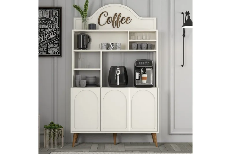 Kahvibaari Kaappi Hazim Kolme Kermanvärinen / Pähkinäpuu - Kermanvärinen / Pähkinäpuu - Säilytys - Kaappi - Baarikaappi