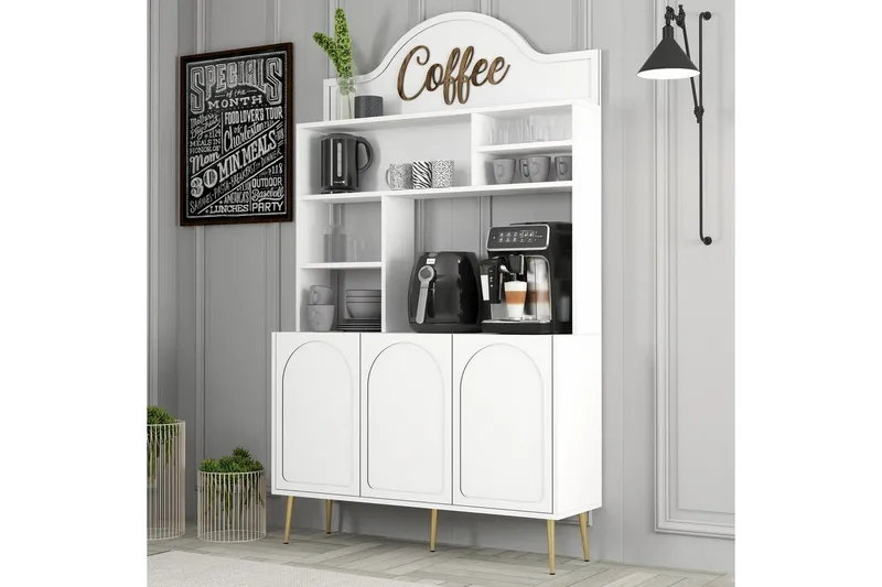 Kahvibaari Kaappi Hazim Kolme Valkoinen / Kulta - Valkoinen / Kulta - Säilytys - Kaappi - Baarikaappi