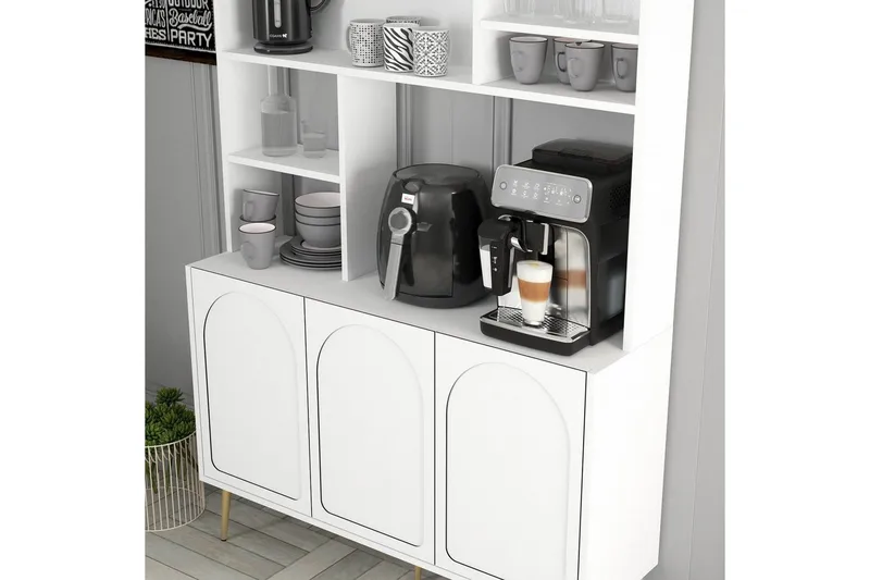 Kahvibaari Kaappi Hazim Kolme Valkoinen / Kulta - Valkoinen / Kulta - Säilytys - Kaappi - Baarikaappi