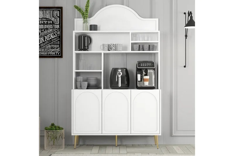 Kahvibaari Kaappi Hazim Kolme Valkoinen / Kulta - Valkoinen / Kulta - Säilytys - Kaappi - Baarikaappi