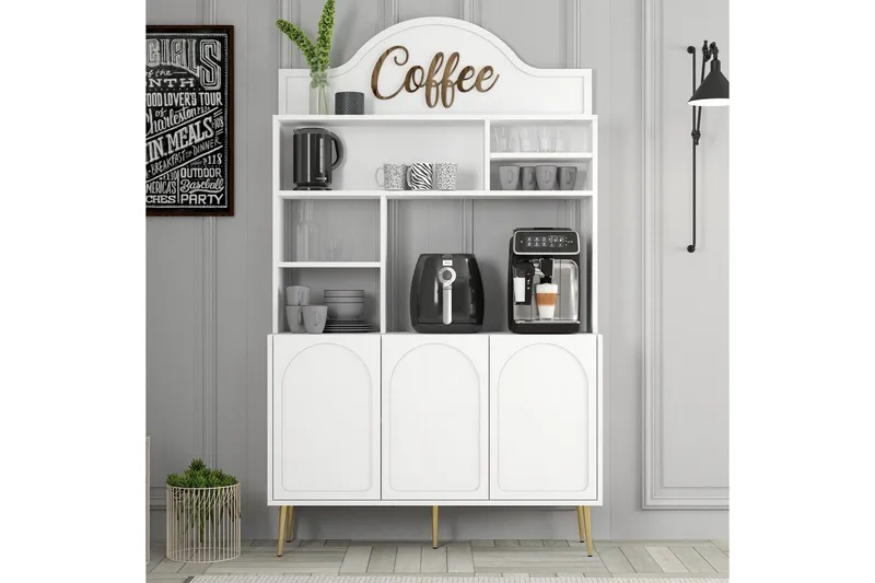 Kahvibaari Kaappi Hazim Kolme Valkoinen / Kulta - Valkoinen / Kulta - Säilytys - Kaappi - Baarikaappi