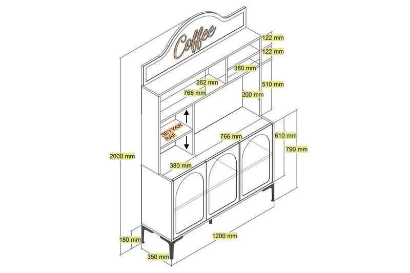 Kahvibaari Kaappi Hazim Kolme Valkoinen / Musta - Valkoinen / Musta - Säilytys - Kaappi - Baarikaappi
