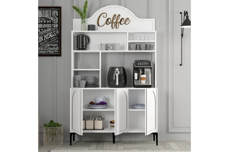 Kahvibaari Kaappi Hazim Kolme Valkoinen / Musta - Valkoinen / Musta - Säilytys - Kaappi - Baarikaappi