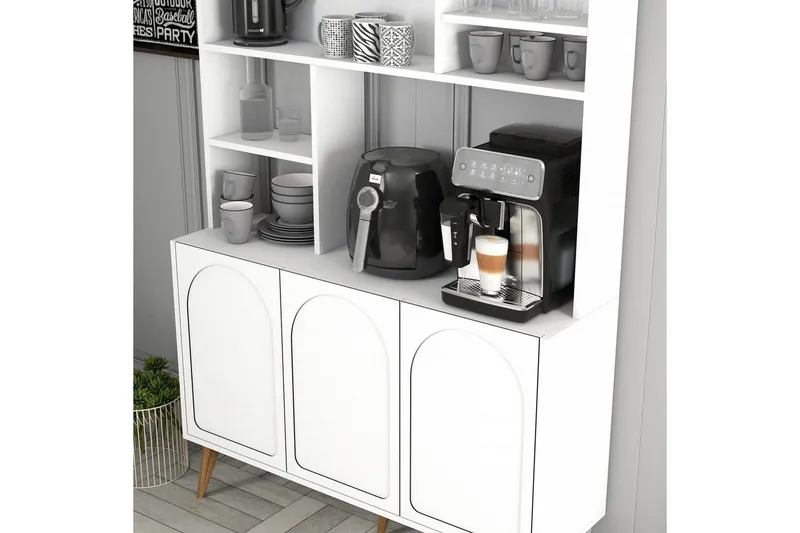 Kahvibaari Kaappi Hazim Kolme Valkoinen / Pähkinäpuu - Valkoinen / Pähkinäpuu - Säilytys - Kaappi - Baarikaappi