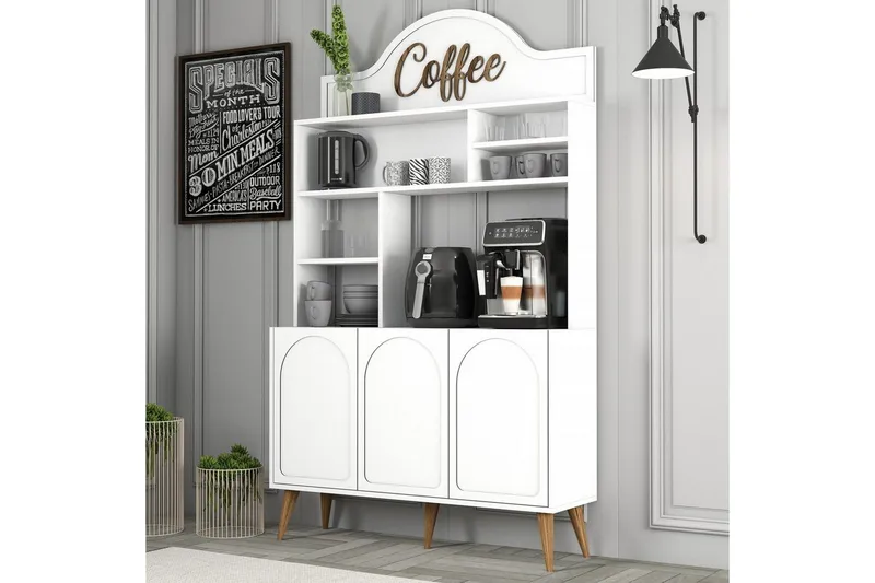 Kahvibaari Kaappi Hazim Kolme Valkoinen / Pähkinäpuu - Valkoinen / Pähkinäpuu - Säilytys - Kaappi - Baarikaappi