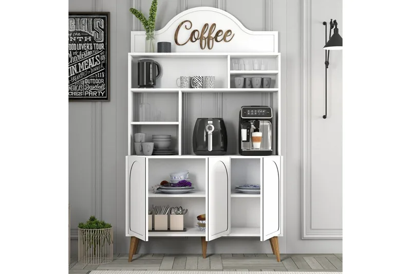 Kahvibaari Kaappi Hazim Kolme Valkoinen / Pähkinäpuu - Valkoinen / Pähkinäpuu - Säilytys - Kaappi - Baarikaappi