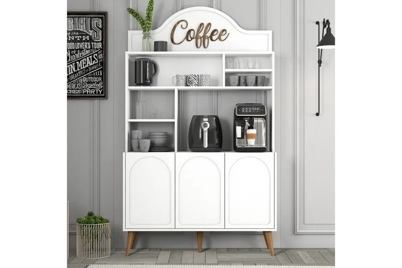 Kahvibaari Kaappi Hazim Kolme Valkoinen / Pähkinäpuu - Valkoinen / Pähkinäpuu - Säilytys - Kaappi - Baarikaappi