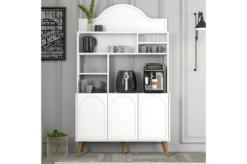 Kahvibaari Kaappi Hazim Kolme Valkoinen / Pähkinäpuu - Valkoinen / Pähkinäpuu - Säilytys - Kaappi - Baarikaappi