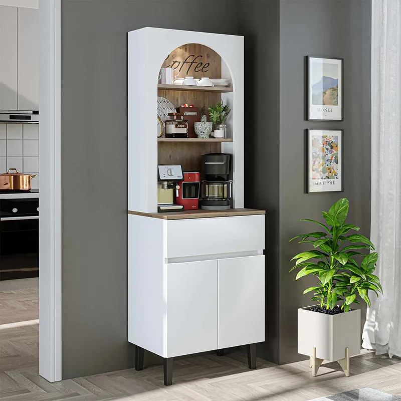 kahvibaarikaappi Kalune Design Ledli (60 x 179 x 41,8 cm) Valkoinen Atlantik-mänty - Säilytys - Kaappi - Baarikaappi