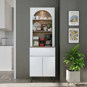 kahvibaarikaappi Kalune Design Ledli (60 x 179 x 41,8 cm) Valkoinen Atlantik-mänty - Säilytys - Kaappi - Baarikaappi