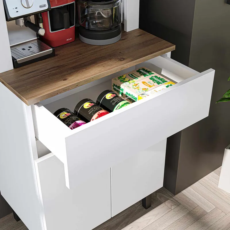 kahvibaarikaappi Kalune Design Ledli (60 x 179 x 41,8 cm) Valkoinen Atlantik-mänty - Säilytys - Kaappi - Baarikaappi