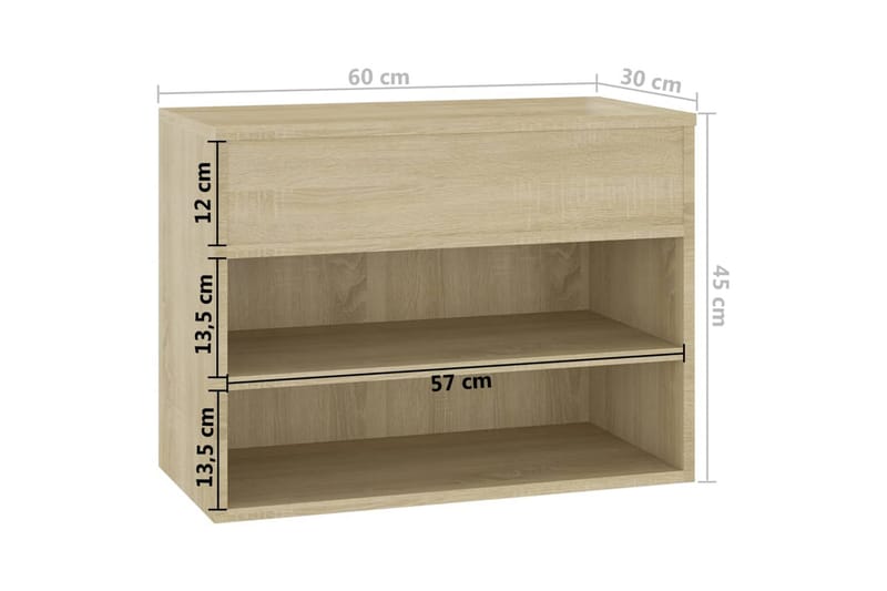 Kenkien säilytyspenkki Sonoma-tammi 60x30x45 cm lastulevy - Ruskea - Säilytys - Kenkäsäilytys - Kenkäkaappi
