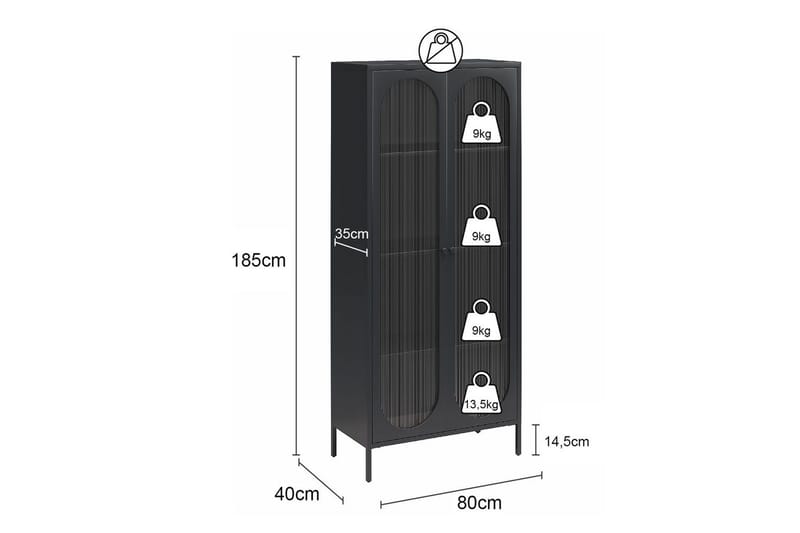 Korkea kaappi Luna Musta - Musta - Säilytys - Kaappi - Vitriini