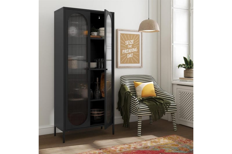 Korkea kaappi Luna Musta - Musta - Säilytys - Kaappi - Vitriini