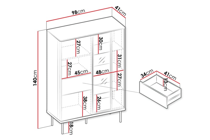 Levisa Vitriinikaappi 98x140 cm - Kasmirmatto - Säilytys - Kaappi - Vitriini