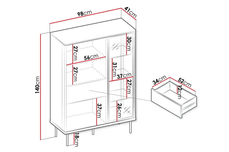 Levisa Vitriinikaappi 98x140 cm - Ruskea/Musta - Säilytys - Kaappi - Vitriini