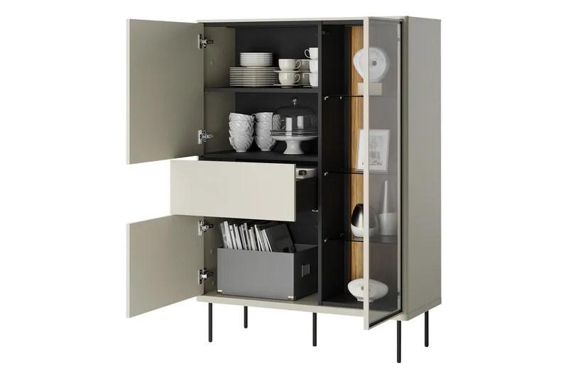 Levisa Vitriinikaappi 98x140 cm - Ruskea/Musta - Säilytys - Kaappi - Vitriini