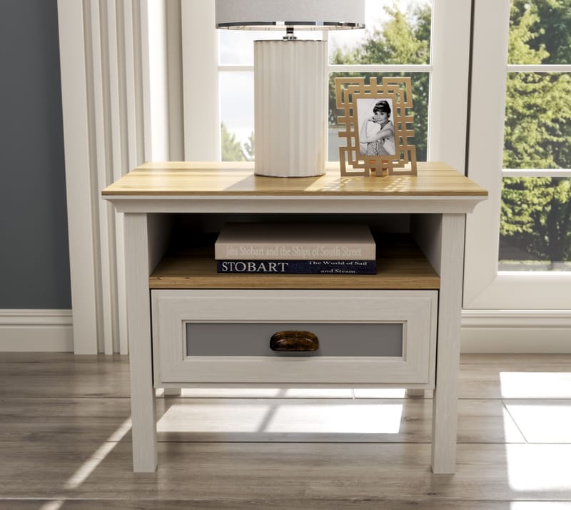 Lilena Yöpöytä 60 cm - Kerma, tammi, harmaa - Säilytys - Kaappi - Säilytyskaappi