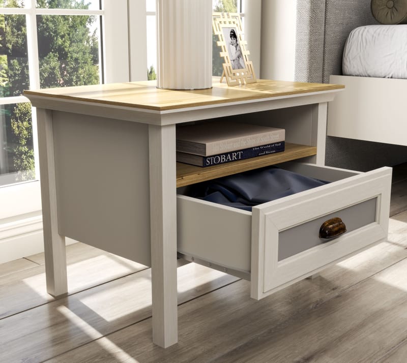 Lilena Yöpöytä 60 cm - Kerma, tammi, harmaa - Säilytys - Kaappi - Säilytyskaappi