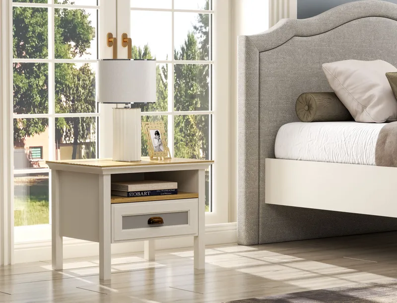 Lilena Yöpöytä 60 cm - Kerma, tammi, harmaa - Säilytys - Kaappi - Säilytyskaappi