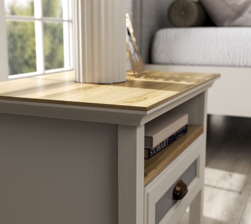 Lilena Yöpöytä 60 cm - Kerma, tammi, harmaa - Säilytys - Kaappi - Säilytyskaappi