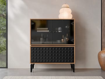 Lorvenn Vitriinikaappi 103x122 cm - Ruskea/Musta - Säilytys - Kaappi - Vitriini