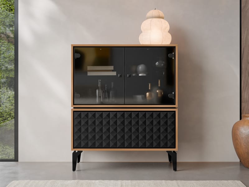 Lorvenn Vitriinikaappi 103x122 cm - Ruskea/Musta - Säilytys - Kaappi - Vitriini