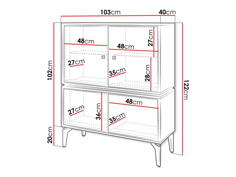Lorvenn Vitriinikaappi 103x122 cm - Ruskea/Musta - Säilytys - Kaappi - Vitriini