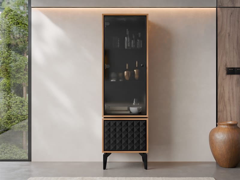 Lorvenn Vitriinikaappi 54x182 cm - Ruskea/Musta - Säilytys - Kaappi - Vitriini