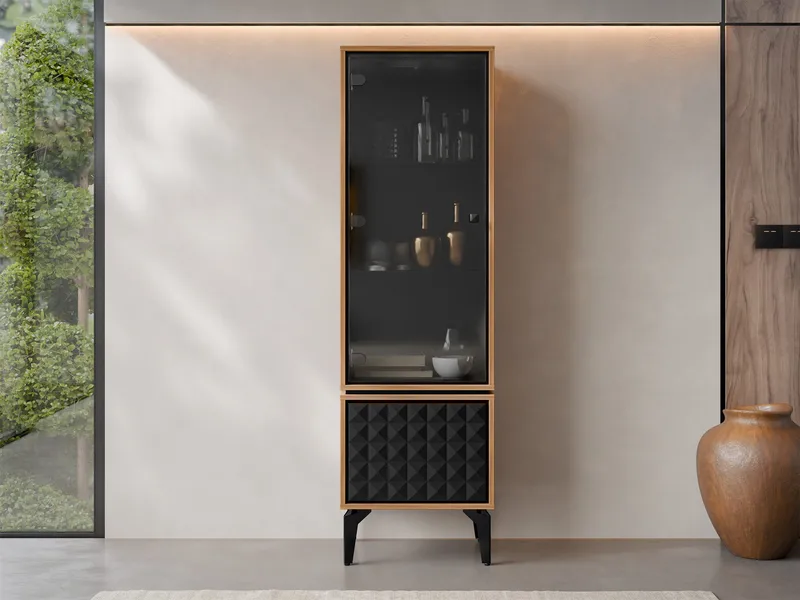 Lorvenn Vitriinikaappi 54x182 cm - Ruskea/Musta - Säilytys - Kaappi - Vitriini