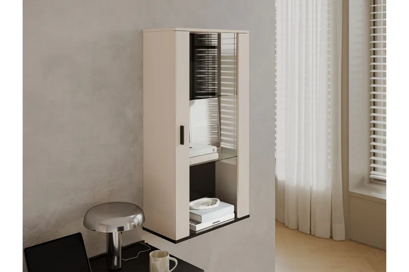 Lyrosen Vitriinikaappi 60x112 cm - Beige - Säilytys - Kaappi - Vitriini