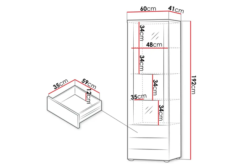 Lyrosen Vitriinikaappi 60x192 cm - Beige - Säilytys - Kaappi - Vitriini
