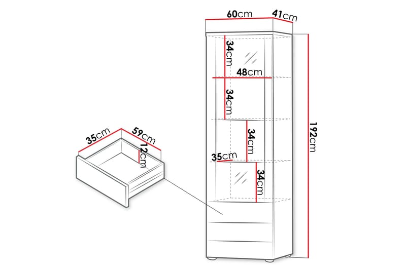 Lyrosen Vitriinikaappi 60x192 cm - Beige - Säilytys - Kaappi - Vitriini