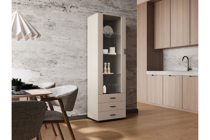 Lyrosen Vitriinikaappi 60x192 cm - Beige - Säilytys - Kaappi - Vitriini