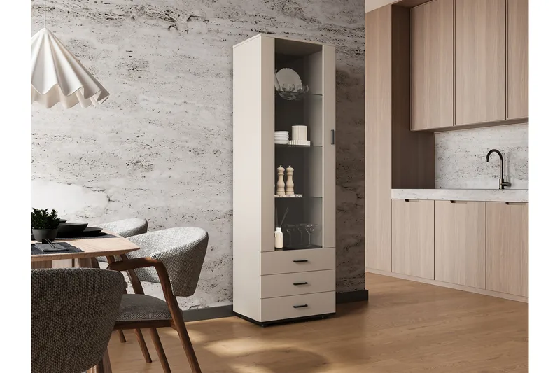 Lyrosen Vitriinikaappi 60x192 cm - Beige - Säilytys - Kaappi - Vitriini