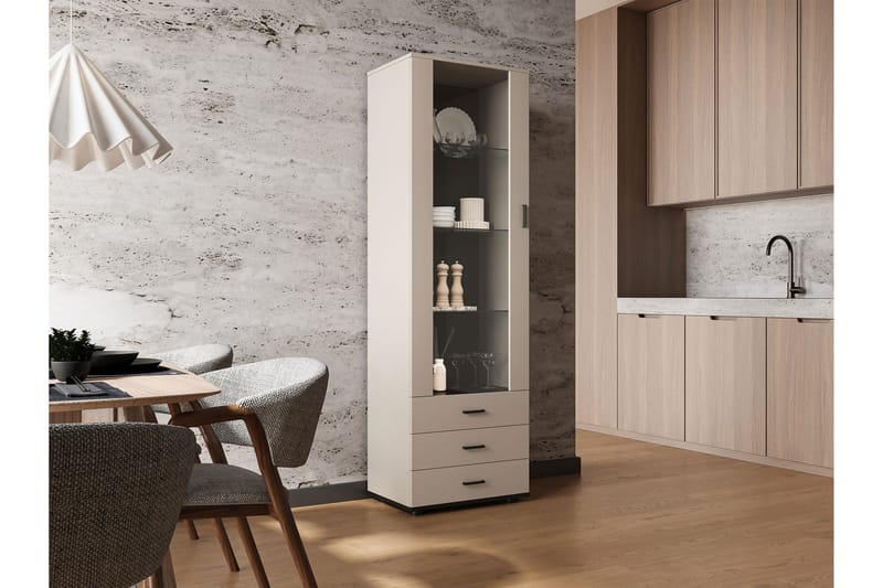 Lyrosen Vitriinikaappi 60x192 cm - Beige - Säilytys - Kaappi - Vitriini