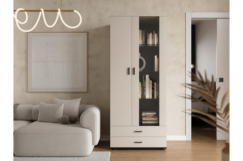 Lyrosen Vitriinikaappi 80x19 cm - Beige - Säilytys - Kaappi - Vitriini