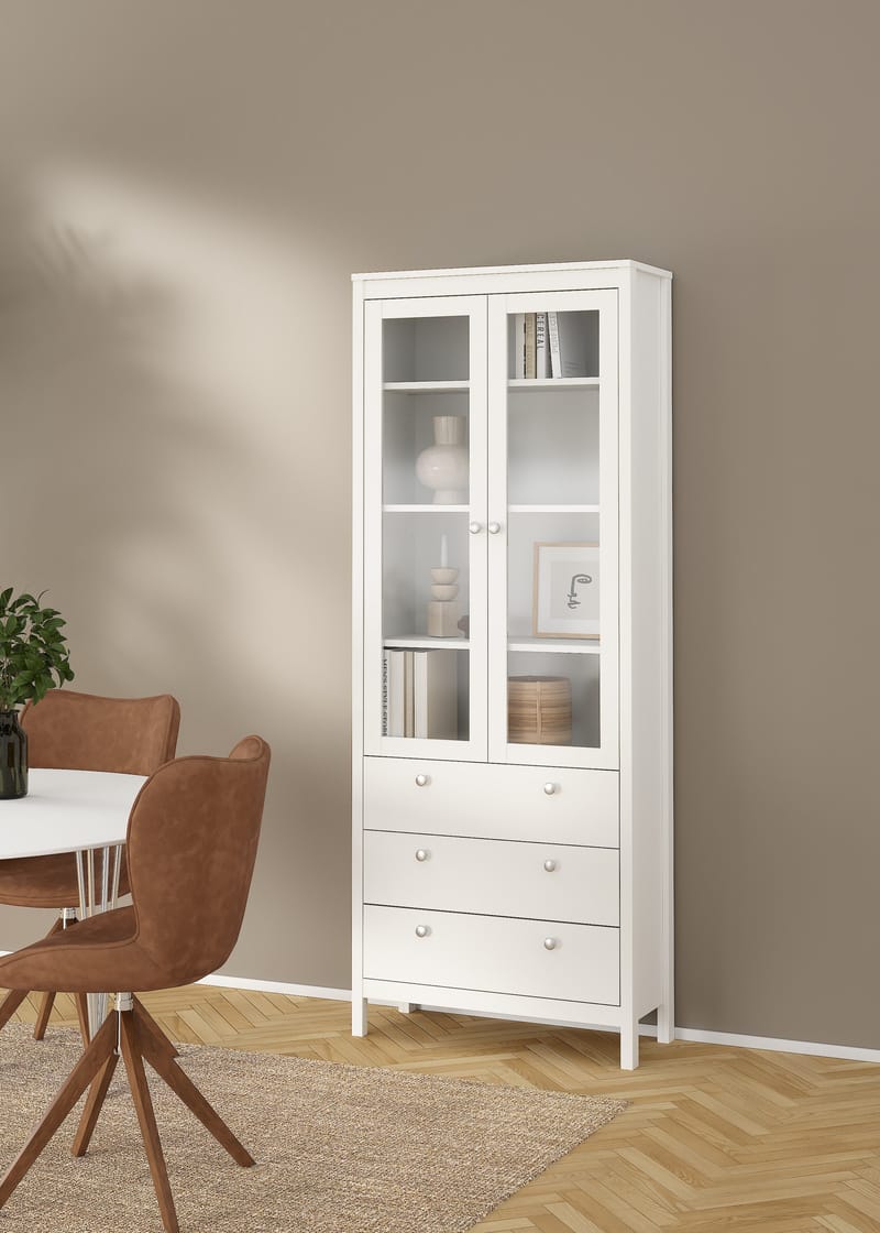 Madrid vitriinikaappi 2 lasiovella 3 laatikolla 78x199 cm - Säilytys - Kaappi - Vitriini