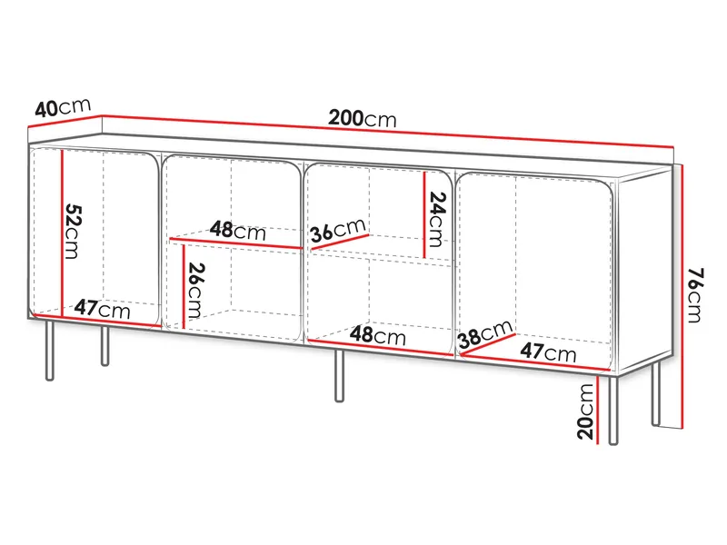 Marros Senkki 200 cm - Toskananpunainen - Säilytys - Säilytyskalusteet - Senkki