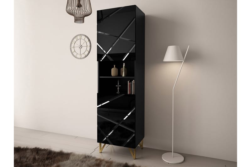 Mintiz Vitriinikaappi 55x199 cm - Musta - Säilytys - Kaappi - Vitriini