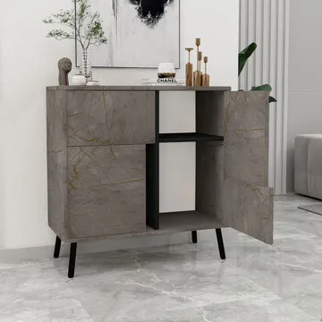 Monikäyttöinen kaappi Homitis Darien (76,5 x 79,5 x 35 cm) Marmori musta puu - Säilytys - Kaappi - Säilytyskaappi