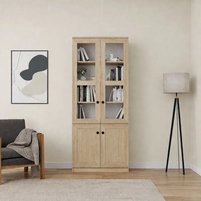 Monitoimikaappi Hanah Home Lisa (80 x 190 x 37 cm) Sapphire Oak - Sapphire Oak - Säilytys - Kaappi - Vitriini