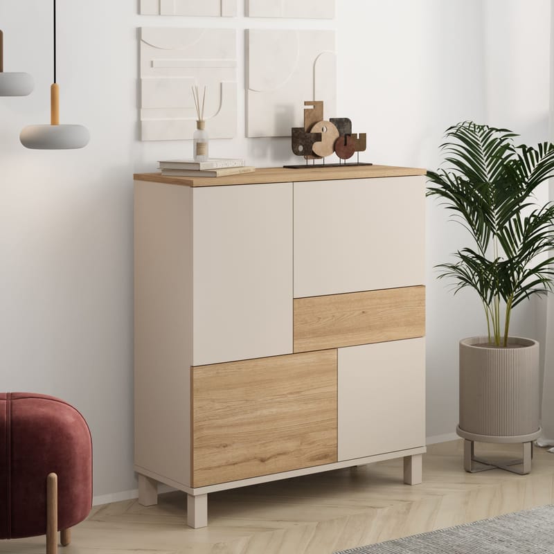 Monitoimikaappi Hanah Home Mood (87,2 x 101,1 x 35 cm) Hiekkatammi - Hiekka ja tammi - Säilytys - Kaappi - Säilytyskaappi