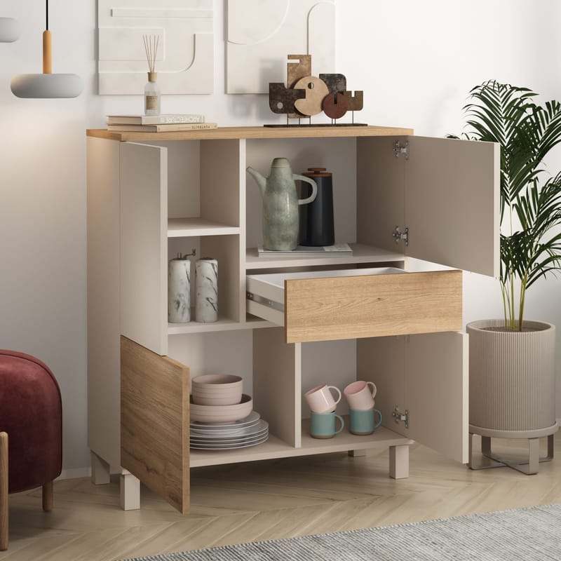 Monitoimikaappi Hanah Home Mood (87,2 x 101,1 x 35 cm) Hiekkatammi - Hiekka ja tammi - Säilytys - Kaappi - Säilytyskaappi
