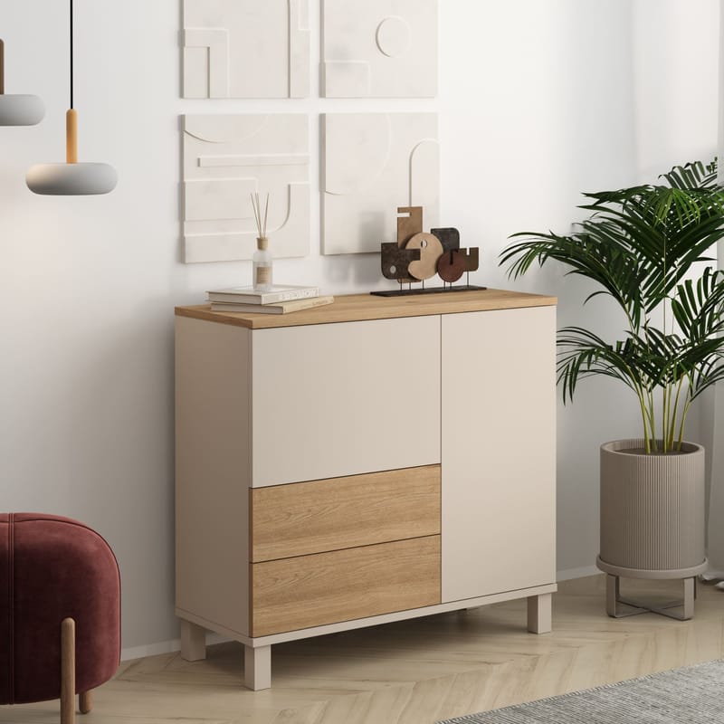 Monitoimikaappi Hanah Home Mood (87,2 x 82,4 x 35 cm) Hiekkatammi - Hiekka ja tammi - Säilytys - Kaappi - Säilytyskaappi