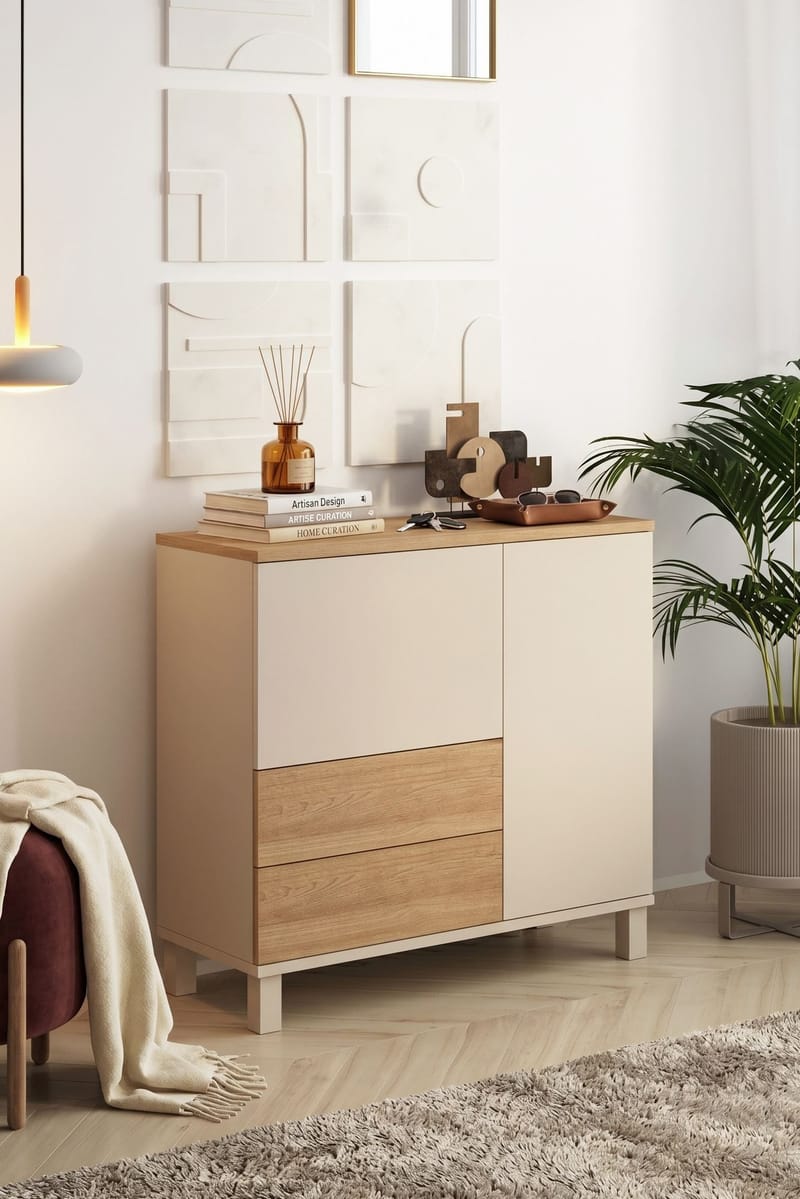 Monitoimikaappi Hanah Home Mood (87,2 x 82,4 x 35 cm) Hiekkatammi - Hiekka ja tammi - Säilytys - Kaappi - Säilytyskaappi