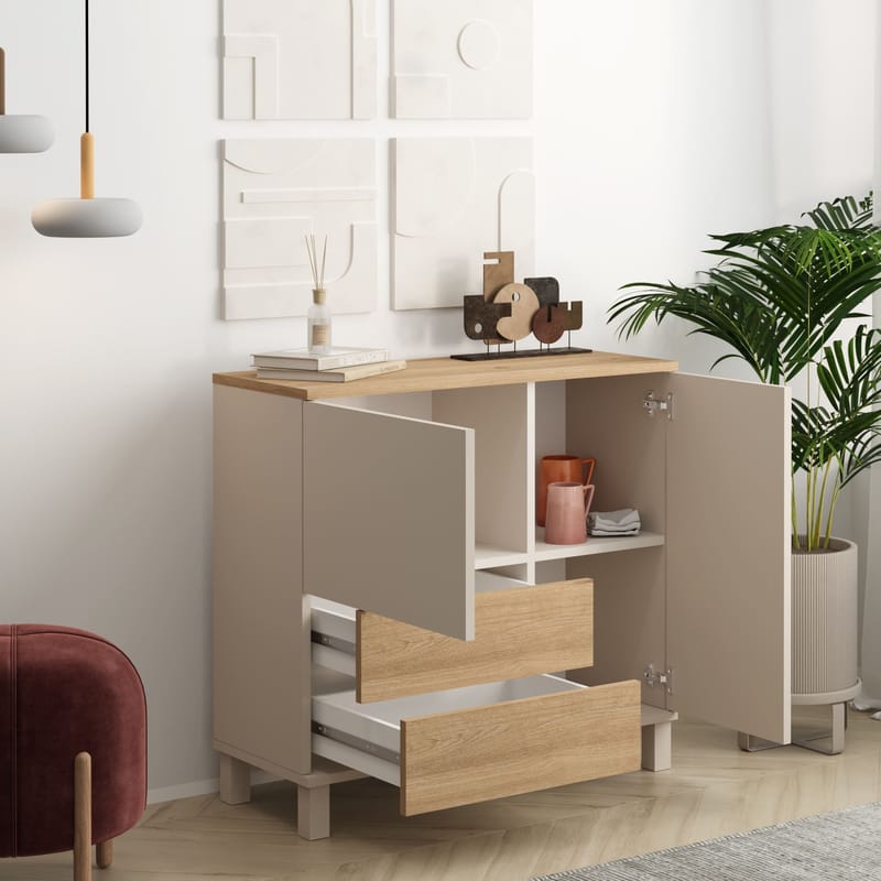 Monitoimikaappi Hanah Home Mood (87,2 x 82,4 x 35 cm) Hiekkatammi - Hiekka ja tammi - Säilytys - Kaappi - Säilytyskaappi