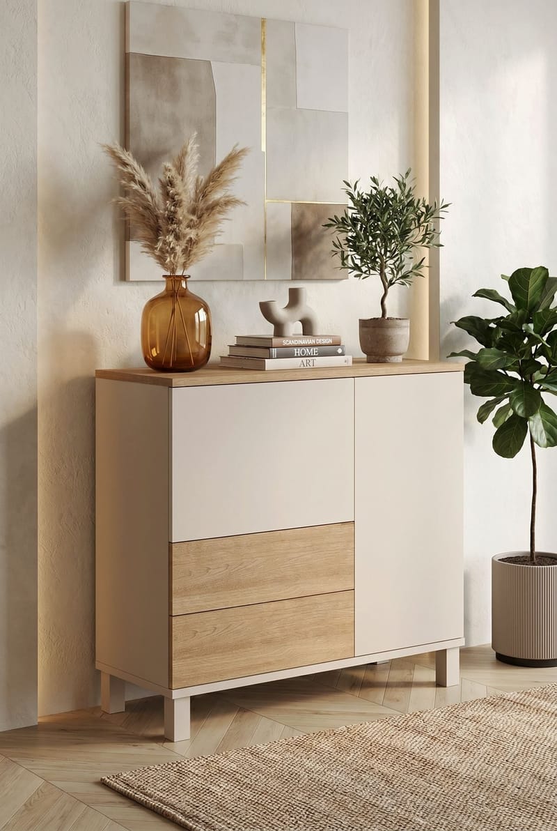 Monitoimikaappi Hanah Home Mood (87,2 x 82,4 x 35 cm) Hiekkatammi - Hiekka ja tammi - Säilytys - Kaappi - Säilytyskaappi