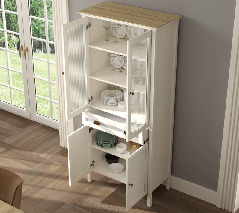 Murina Monitoimikaappi 88x194 cm - Kerma, tammi, harmaa - Säilytys - Kaappi - Vitriini